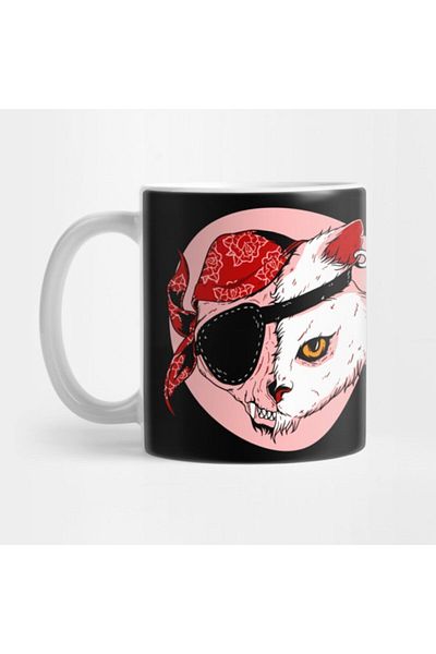TatFast Pirate Cat In Red Cartoon Cool Animal Pet Feline Art Mug