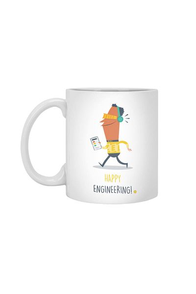 Fizello كوب أبيض Happy Engineering، هدية، مهر، عرض