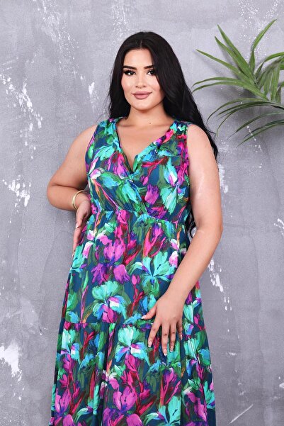 Siyezen Double Breasted Neckline Elastic Waist Flared Dress