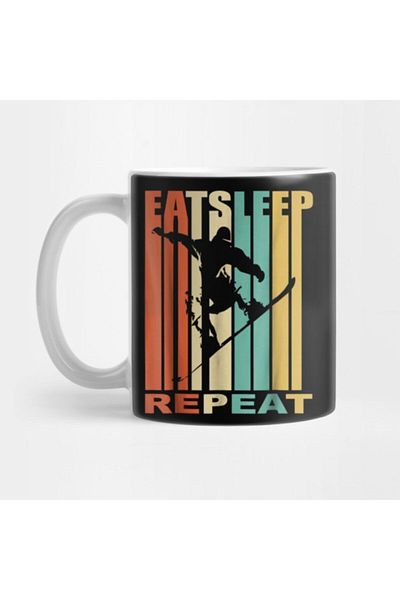 TatFast تي شيرت Vintage Eat Sleep Snowboarder - كوب، هدية، مهر وعرض