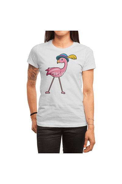 Fizello Λευκό μπλουζάκι Unisex με καπέλο Flamingo και σχέδιο με φτερά