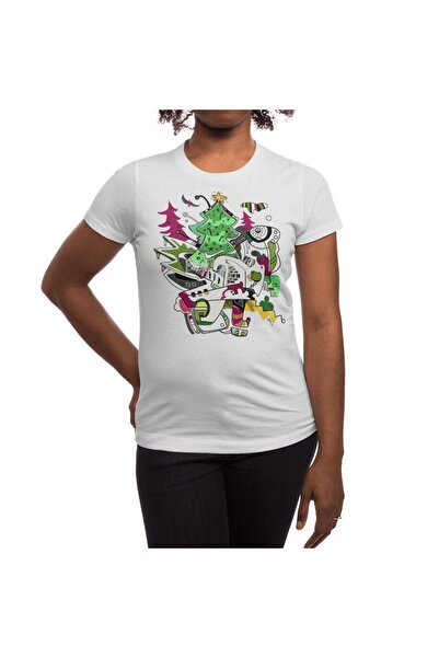 Fizello Ανδρικό και γυναικείο λευκό μπλουζάκι - Unisex μπλουζάκι με χριστουγεννιάτικο δέντρο