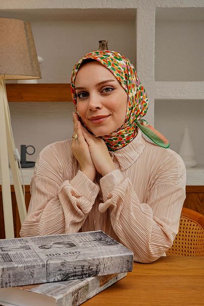 AFVENTE Light Green Soft Cotton Scarf - Spotted Pattern