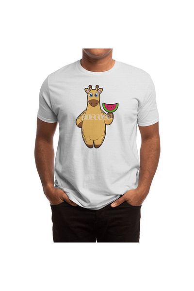 Fizello Λευκό μπλουζάκι Unisex - Giraffe, Horse Eating Watermelon Pattern