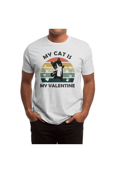 Fizello My Cat Is My Valentine - Μαύρο μπλουζάκι για άνδρες και γυναίκες, λευκό μπλουζάκι Unisex