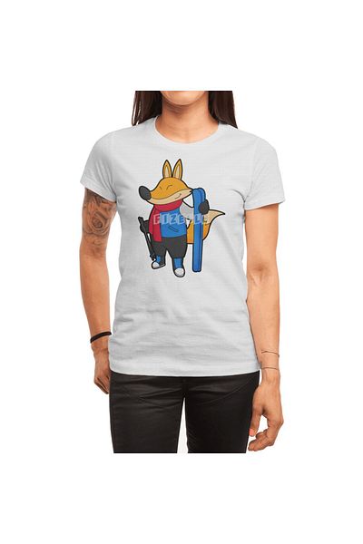 Fizello Fox As Skier With Ski Tricou alb unisex pentru bărbați și femei