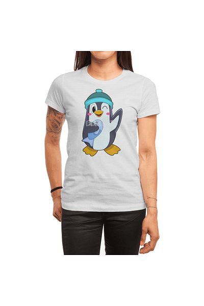 Fizello Ανδρικό και γυναικείο λευκό μπλουζάκι με Pingüin Hesil και ρούχα