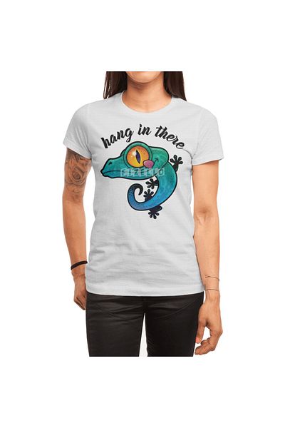 Fizello Hang In There Πολύχρωμο Gecko Print Λευκό T-shirt για άνδρες και γυναίκες