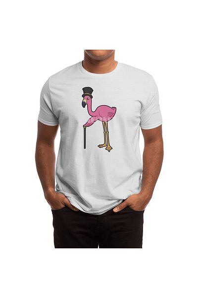 Fizello Ανδρικό και γυναικείο λευκό μπλουζάκι Flamingo Design - με γραμμή και βάση