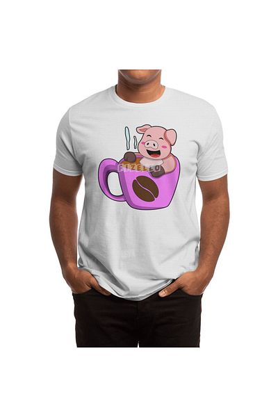 Fizello Tricou alb unisex pentru bărbați și femei - Porc cu design de ceașcă de cafea