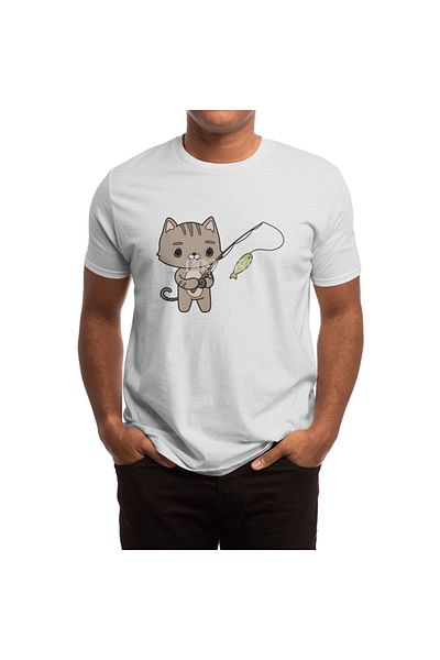 Fizello Tricou alb pentru bărbați și femei - Cat at Fishing with Fishing Rod Design unisex