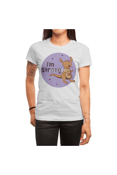 Fizello Tricou alb unisex I'm Strong Kawaii Kangaroo maro-violet