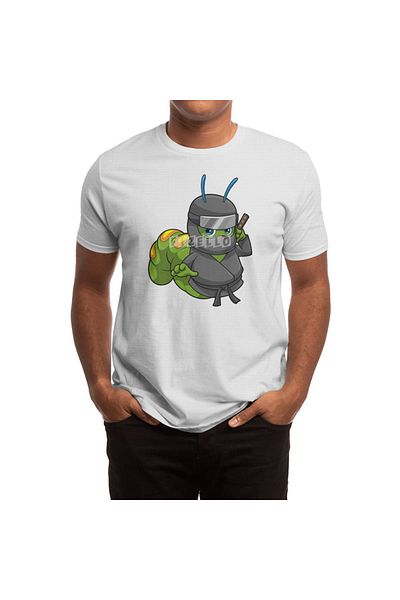 Fizello Tricou alb pentru bărbați și femei - Caterpillar Ninja, tricou unisex cu imprimeu cu sabie