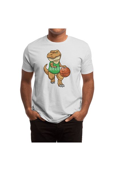 Fizello Tricou cu dinozaur pentru bărbați și femei - unisex alb, model baschet
