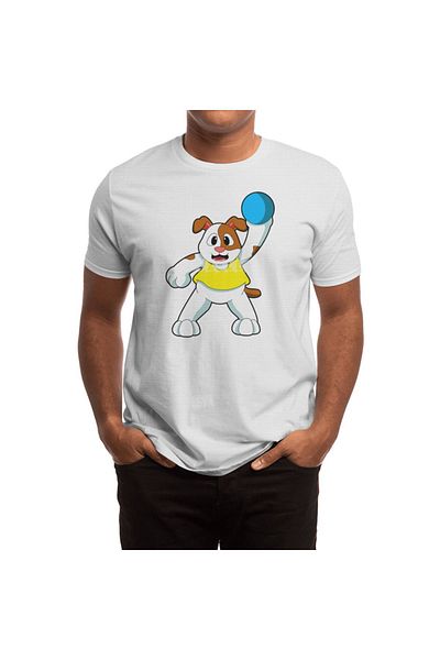 Fizello Men's and Women's Unisex White T-Shirt - Dog as Handball Player with Handball Design