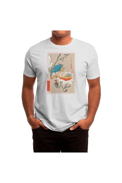 Fizello Λευκό μπλουζάκι Unisex με μοτίβο Ukiyo-e Bird And Ramen για άνδρες και γυναίκες