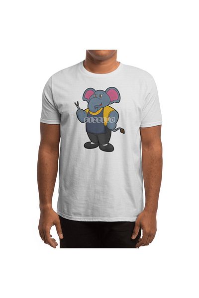 Fizello Ανδρικό και γυναικείο λευκό μπλουζάκι - Elephant As Hairdresser With Scissors Design