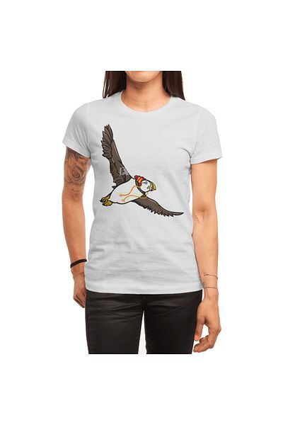 Fizello Μπλουζάκι με στάμπα Puffin για άνδρες και γυναίκες - Unisex Λευκή κουκούλα
