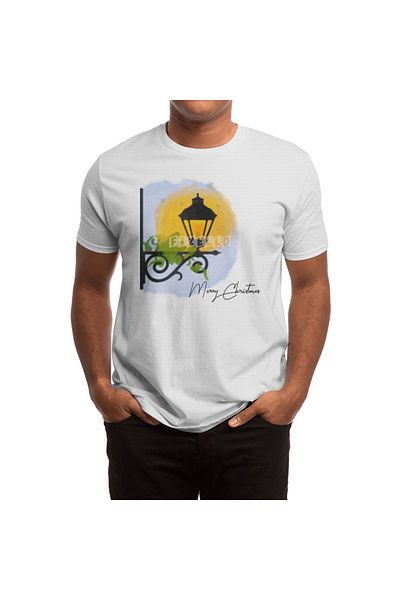 Fizello Καλά Χριστούγεννα Unisex Watercolor Lamp Post T-shirt - Ανδρικό και γυναικείο λευκό μπλουζάκι
