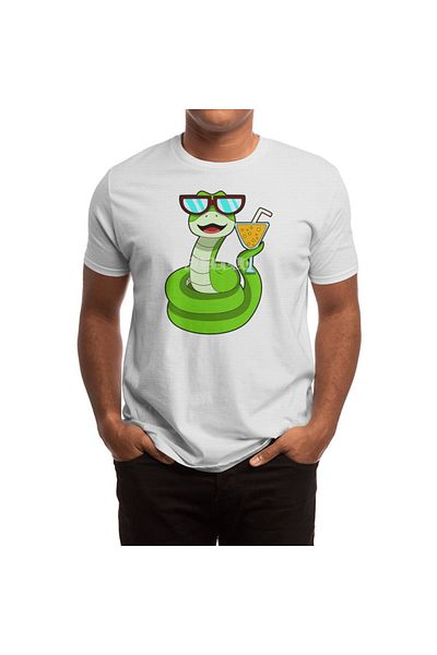 Fizello Ανδρικό και γυναικείο λευκό μπλουζάκι Unisex - Snake With Drink Design