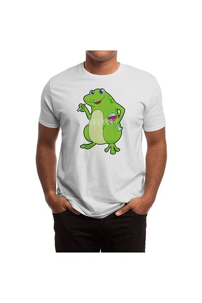 Fizello Tricou alb unisex pentru bărbați și femei - Broasca cu model de sticlă de vin roșu și țigară