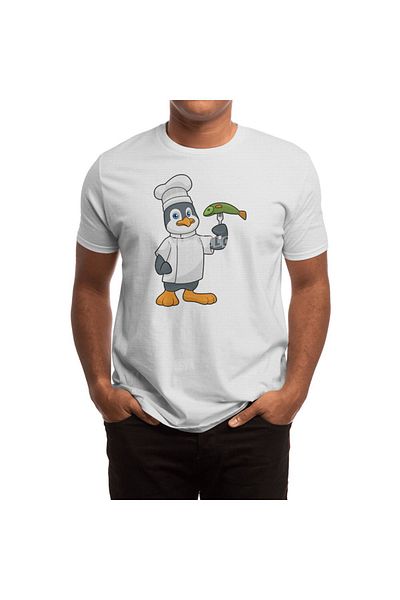 Fizello Tricou alb unisex Penguin pentru bucătărie și gătit