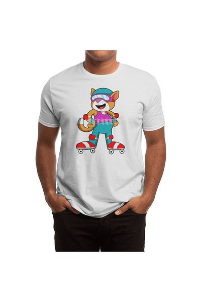 Fizello Λευκό μπλουζάκι Unisex Inline Skating για Άντρες και Γυναίκες - Cat At Inline Skating, Helmet