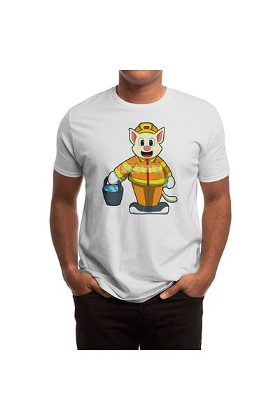 Fizello Λευκό μπλουζάκι Unisex με μοτίβο Cat As Firefighter για άνδρες και γυναίκες