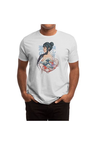 Fizello Geisha - Tricou alb unisex cu model Koi In Great Wave Of Kanagawa