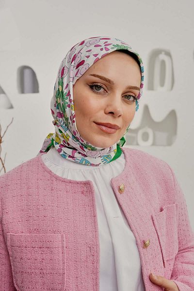 AFVENTE Green Floral Patterned Soft Cotton Scarf