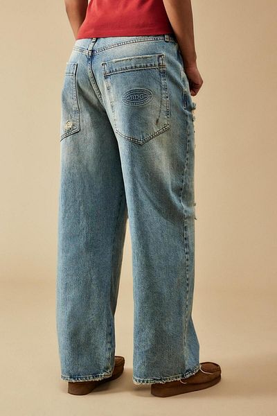september island Adhafera Baggy Washed Blue Laser Cut Boyfriend Baggy Jeans