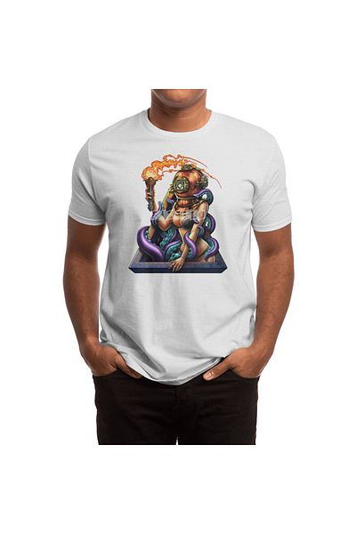 Fizello Vintage Scuba Diver Girl και Octopus Print Unisex Λευκό T-shirt