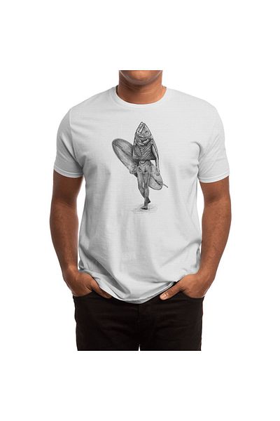 Fizello Tricou alb unisex pentru bărbați și femei - Tricou Fish Surf