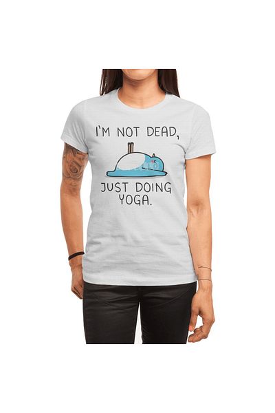Fizello Λευκό μπλουζάκι Unisex - Not Dead, Just Doing Yoga, ανδρικό και γυναικείο μπλουζάκι