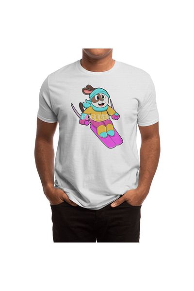 Fizello Μπλουζάκι για άνδρες και γυναίκες - Unisex λευκό με στάμπα Dog As Skier με λεπτομέρειες για σκι και σκάφος