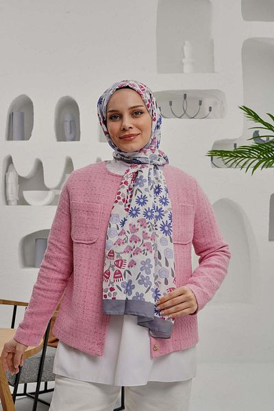 AFVENTE Gray Floral Patterned Soft Cotton Shawl