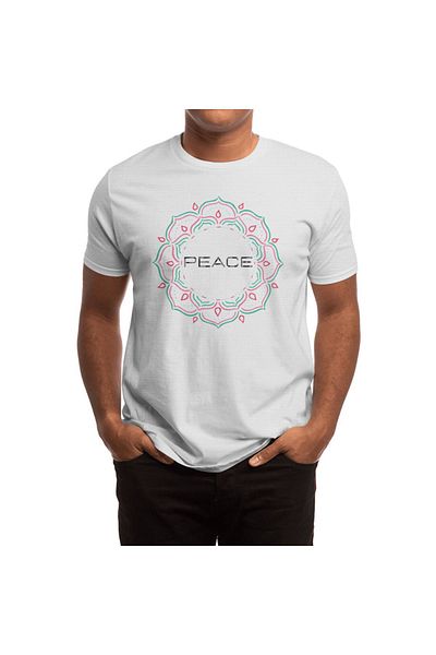 Fizello Λευκό μπλουζάκι Peace Mandala Unisex - Yoga, Pilates, Rave, Floral σχέδιο