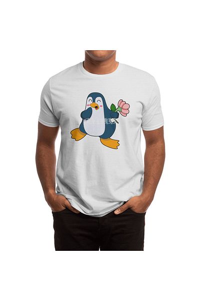 Fizello Tricou alb pentru bărbați și femei cu model de flori Pingüin Rosa