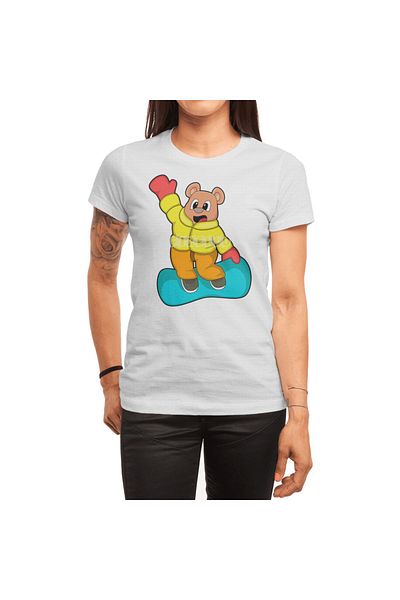 Fizello Ανδρικό και γυναικείο Unisex Λευκό T-shirt - Bear At Snowboard Sports