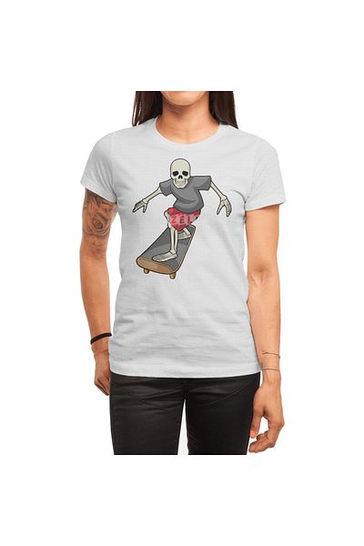 Fizello Tricou alb pentru bărbați și femei - Skeleton Skater și Skateboard
