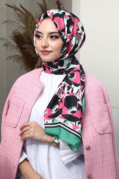 AFVENTE FuchsiaSoft Cotton Shawl - Floral Pattern