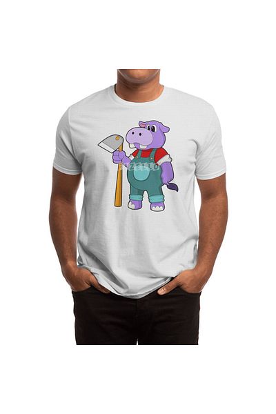 Fizello Hippo - Λευκό μπλουζάκι για άνδρες και γυναίκες, Unisex, Garden Hoe Pattern