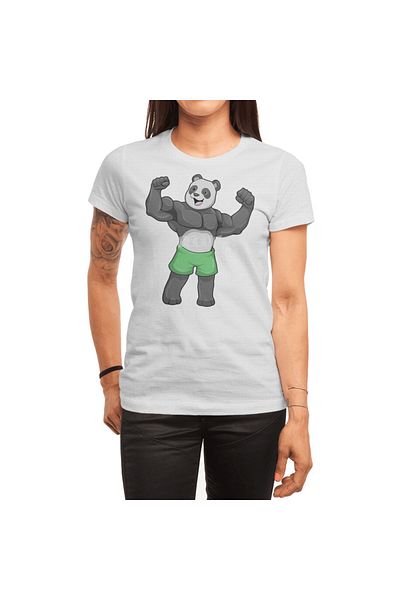Fizello Λευκό μπλουζάκι Bodybuilder Unisex με σχέδιο Panda