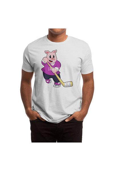 Fizello Tricou unisex White Pig At Ice Hockey pentru bărbați și femei - Model Ice Hockey Stick