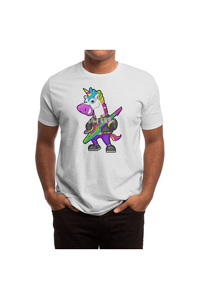 Fizello Tricou alb cu talie înaltă unicorn - bărbați și femei, tricou cu imprimeu unisex pentru chitarist
