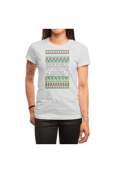 Fizello Λευκό μπλουζάκι Unisex - Γυναικείο μπλουζάκι Merry Christmas Ya Filthy Animal Ugly Christmas Sweater