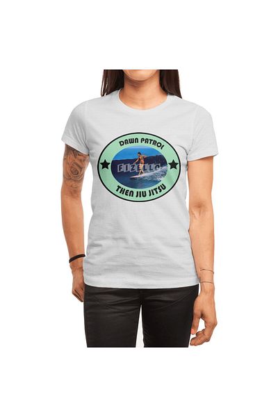 Fizello Tricou alb pentru bărbați și femei cu tematică Surf și Jiu Jitsu