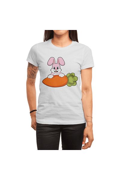Fizello Ανδρικό και γυναικείο λευκό μπλουζάκι - Rabbit with Carrot Unisex Design