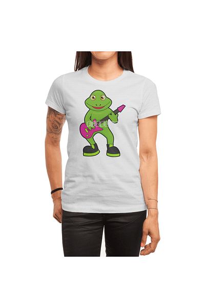Fizello Ανδρικό και γυναικείο λευκό μπλουζάκι Unisex - Frog As Musician With Guitar Pattern