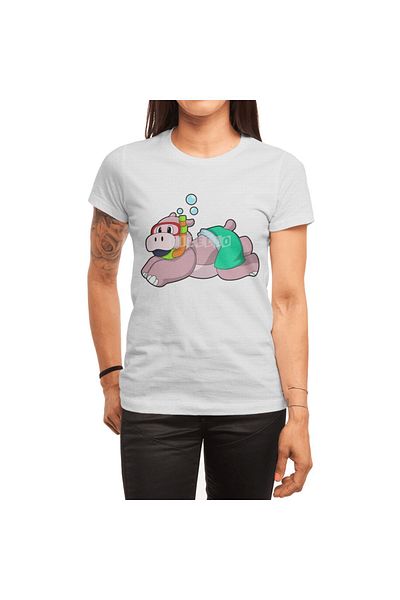 Fizello Hippo - Diving with Snorkel Men's and Women's White T-Shirt, Unisex